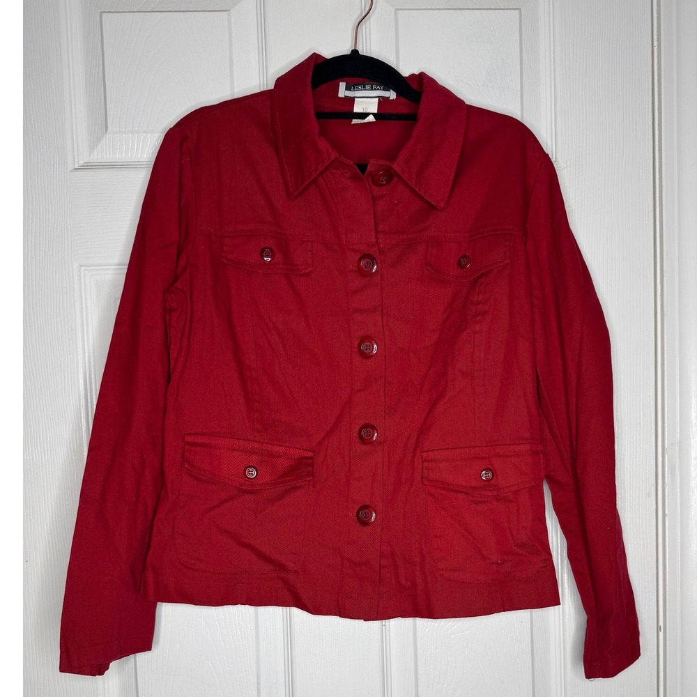 LESLIE FAY VINTAGE Red Lightweight Buttondown Jacket‎ Size 10
